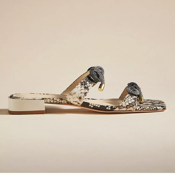 Anthroplogie Maeve Glitter Bow Snakeskin Sandals Gray NWOT Size 8 - Picture 3 of 12